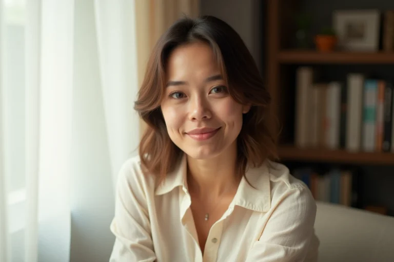 Portrait en gros plan d'une femme avec un grain de beauté au-dessus de la lèvre, expression confiante et naturelle